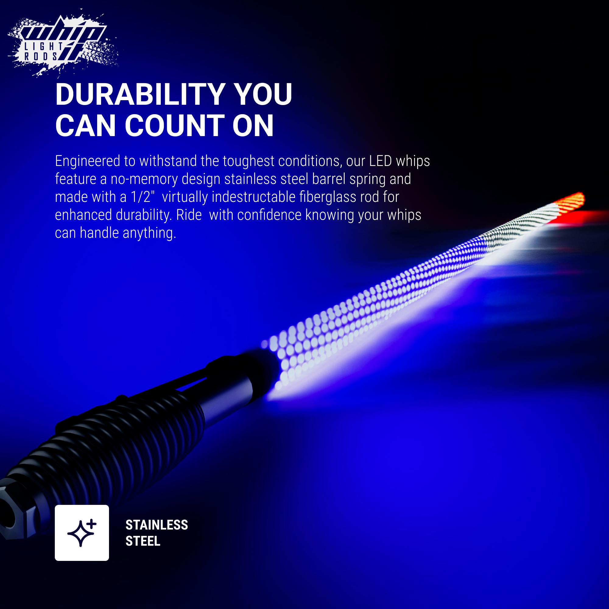 Super Brite Old Glory LED Whips - Red, White, and Blue – Whip It Light Rods