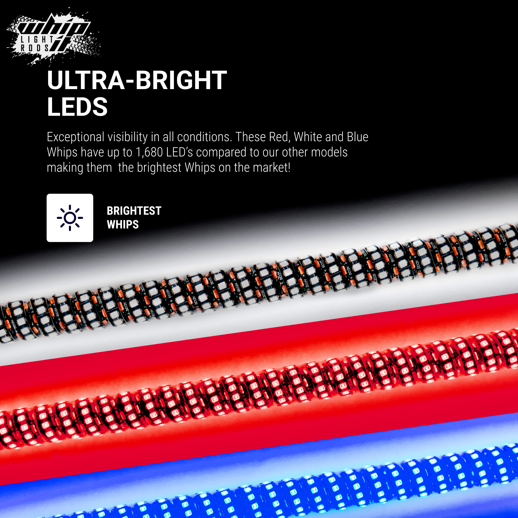 Lightbright Rods Super Brite Old Glory LED Whips - Red, White, and Blue – Whip It Light Rods